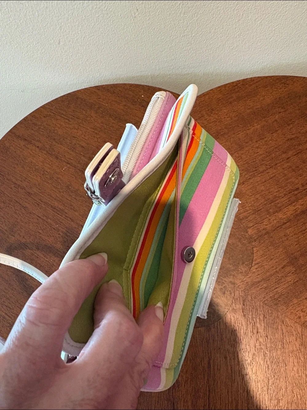 Coach Hampton wristlet clutch Multicolor Striped violet green / white leather